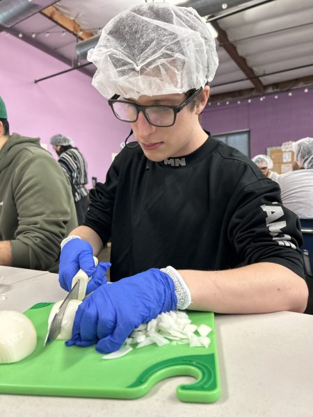 Zach chopping onions Zach chopping onions in culinary class
